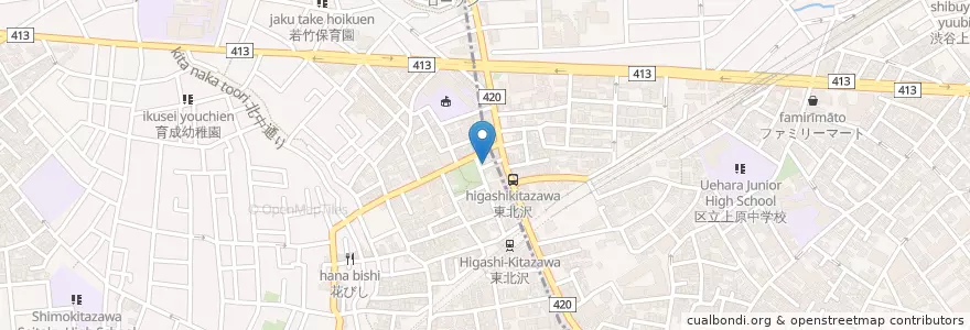 Mapa de ubicacion de 世田谷北沢三郵便局 en ژاپن, 東京都, 世田谷区, 渋谷区.
