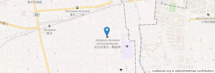 Mapa de ubicacion de 世田谷奥沢一郵便局 en Japón, Tokio, Meguro.