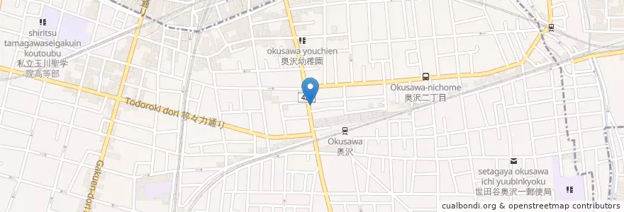 Mapa de ubicacion de 世田谷奥沢郵便局 en Japão, Tóquio, 目黒区.