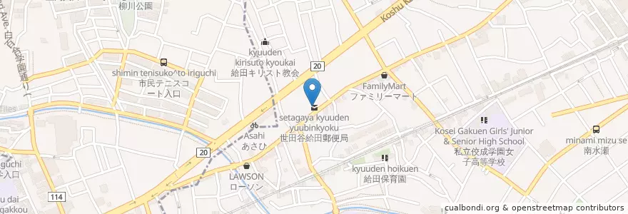 Mapa de ubicacion de 世田谷給田郵便局 en Japón, Tokio, Setagaya.