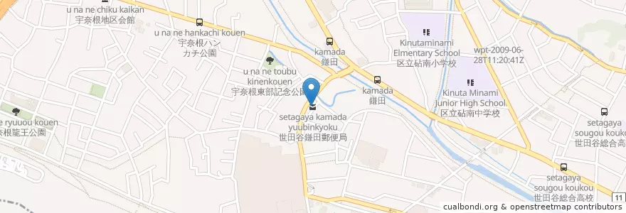 Mapa de ubicacion de 世田谷鎌田郵便局 en 日本, 東京都, 世田谷区.