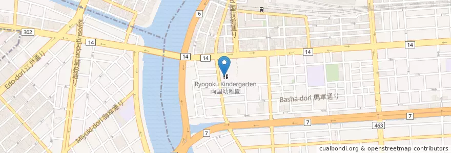Mapa de ubicacion de 両国幼稚園 en ژاپن, 東京都, 墨田区.