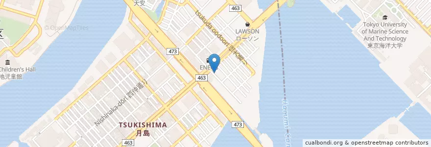 Mapa de ubicacion de 中央佃郵便局 en Giappone, Tokyo, 江東区, 中央区.