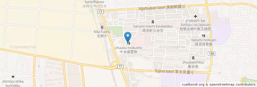 Mapa de ubicacion de 中央保育所 en 日本, 東京都, 府中市.