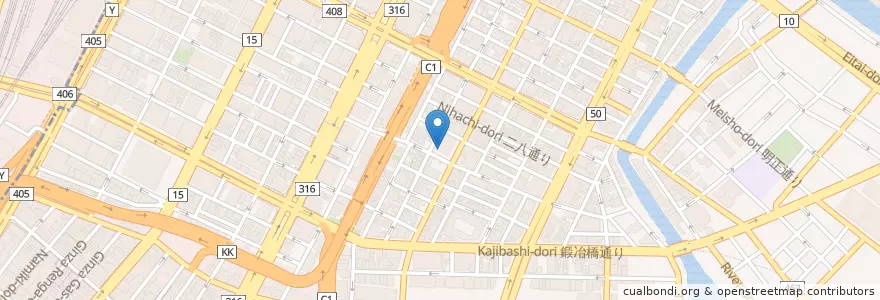Mapa de ubicacion de 中央八丁堀郵便局 en 日本, 東京都, 中央区.