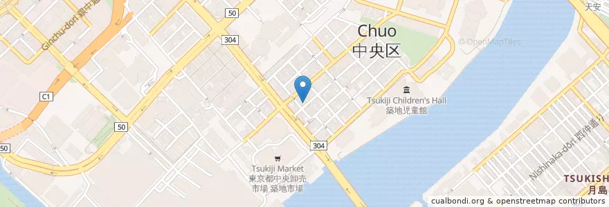Mapa de ubicacion de 中央築地六郵便局 en Япония, Токио, Тюо.