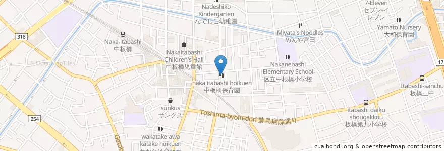 Mapa de ubicacion de 中板橋保育園 en Jepun, 東京都, 板橋区.