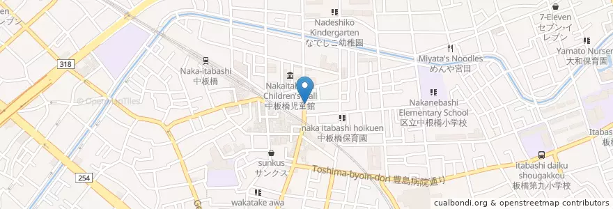 Mapa de ubicacion de 中板橋郵便局 en Japón, Tokio, Itabashi.