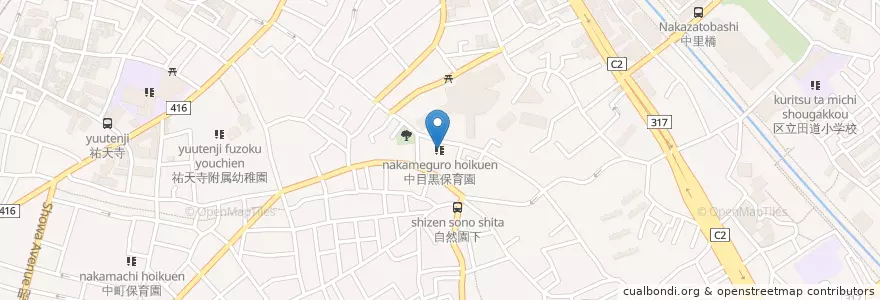 Mapa de ubicacion de 中目黒保育園 en Japão, Tóquio, 目黒区.