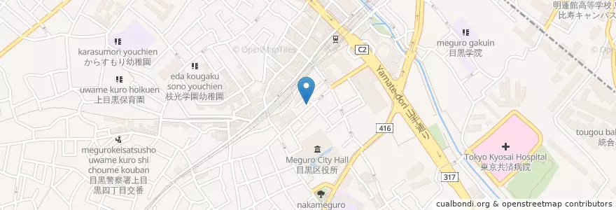 Mapa de ubicacion de 中目黒駅前郵便局 en Japan, 東京都, 目黒区.