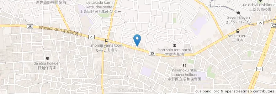 Mapa de ubicacion de 中野上高田一郵便局 en Japonya, 東京都, 中野区.