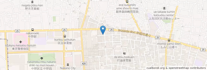 Mapa de ubicacion de 中野五郵便局 en 日本, 東京都, 中野区.
