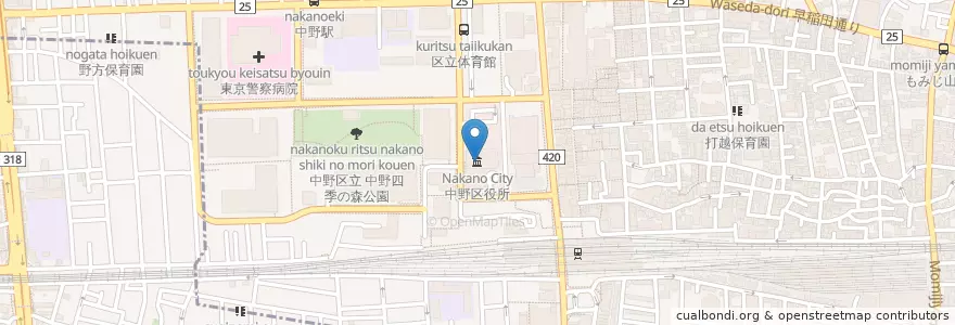 Mapa de ubicacion de 中野区役所 (Nakano City Hall) en ژاپن, 東京都, 中野区.
