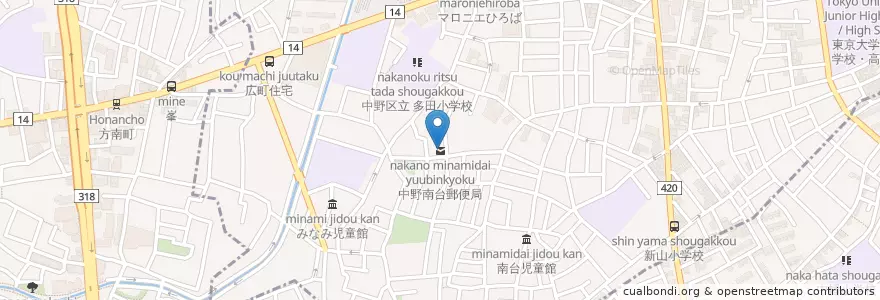 Mapa de ubicacion de 中野南台郵便局 en Japan, 東京都, 中野区.