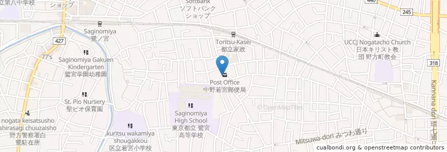 Mapa de ubicacion de 中野若宮郵便局 en 일본, 도쿄도, 中野区.