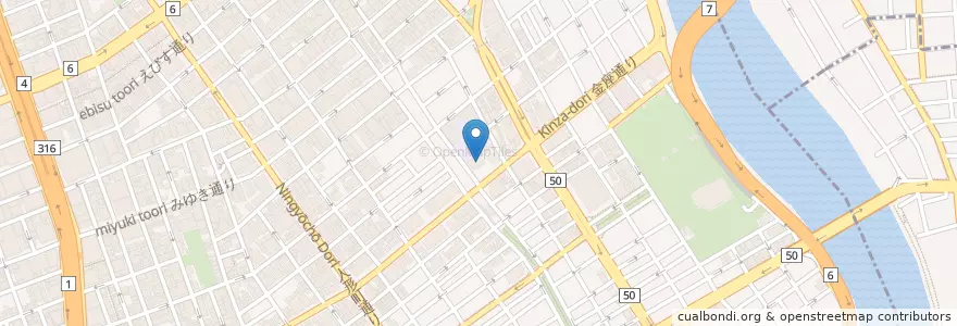 Mapa de ubicacion de 久松警察署 en 日本, 东京都/東京都, 中央区.