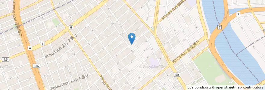 Mapa de ubicacion de 久松警察署問屋橋交番 en 日本, 東京都, 中央区.