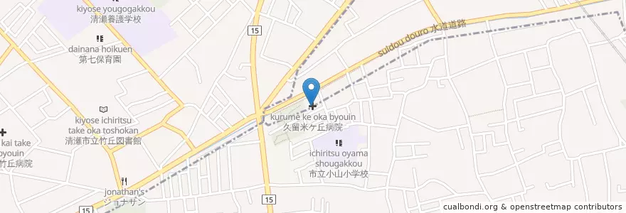 Mapa de ubicacion de 久留米ケ丘病院 en 日本, 東京都, 東久留米市.