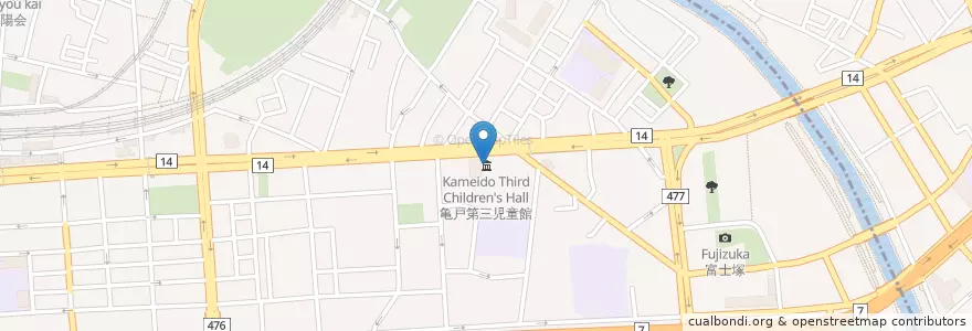 Mapa de ubicacion de 亀戸第三児童館 en Japonya, 東京都, 江東区, 江戸川区.