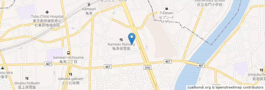 Mapa de ubicacion de 亀有保育園 en Japonya, 東京都.