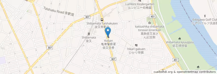 Mapa de ubicacion de 亀有警察署柴又交番 en Japon, Tokyo, 葛飾区.