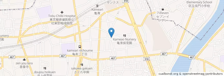 Mapa de ubicacion de 亀有郵便局 en ژاپن, 東京都.
