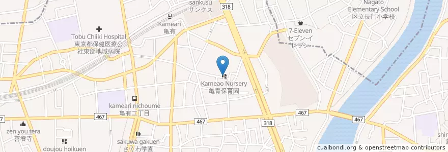 Mapa de ubicacion de 亀青保育園 en 日本, 東京都.