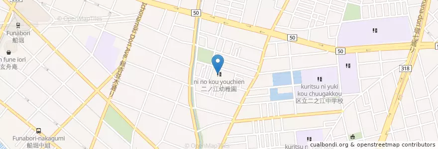 Mapa de ubicacion de 二ノ江幼稚園 en Japão, Tóquio, 江戸川区.
