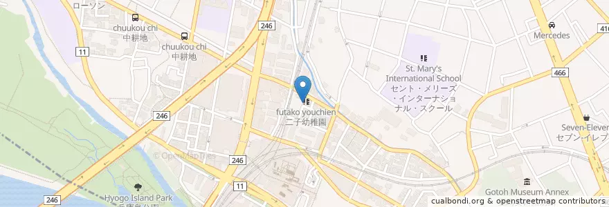 Mapa de ubicacion de 二子幼稚園 en Japan, Tokio, 世田谷区.
