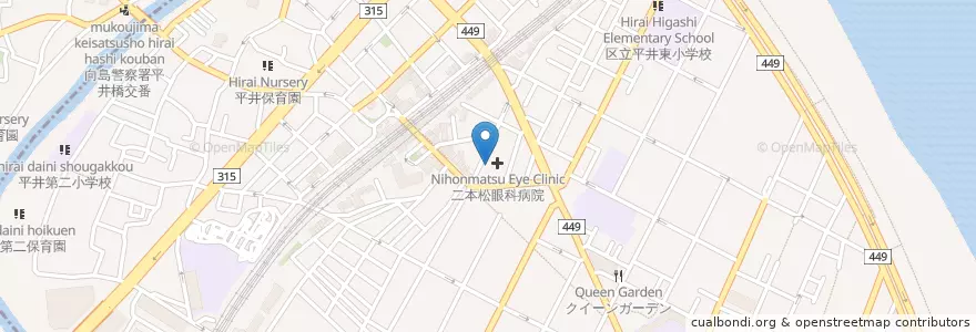 Mapa de ubicacion de 二本松眼科病院 en Jepun, 東京都, 江戸川区.