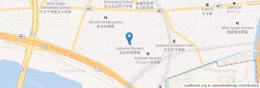 Mapa de ubicacion de 五反野保育園 en Japon, Tokyo, 足立区.