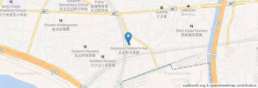 Mapa de ubicacion de 五反野児童館 en Japão, Tóquio, 足立区.