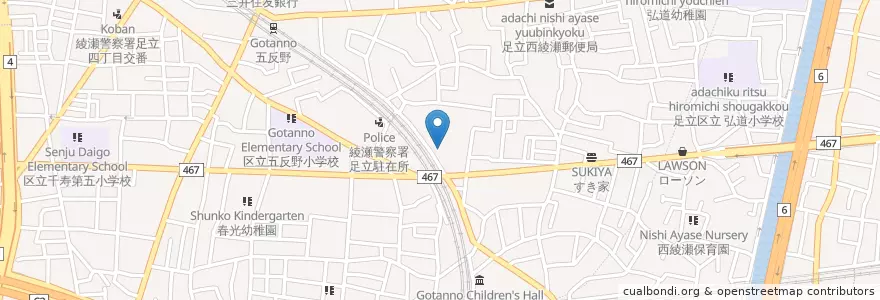 Mapa de ubicacion de 五反野幼稚園 en اليابان, 東京都, 足立区.