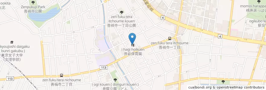 Mapa de ubicacion de 井萩保育園 en Japan, Tokio, 杉並区.