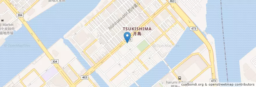 Mapa de ubicacion de 京橋月島郵便局 en اليابان, 東京都, 中央区.