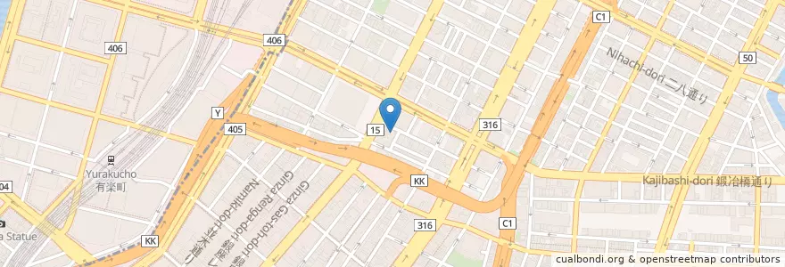 Mapa de ubicacion de 京橋通郵便局 en Japon, Tokyo, 中央区.