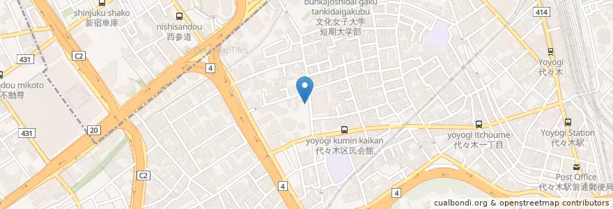 Mapa de ubicacion de 代々木三郵便局 en ژاپن, 東京都, 新宿区, 渋谷区.