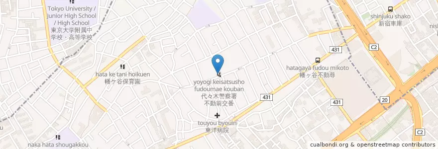 Mapa de ubicacion de 代々木警察署不動前交番 en ژاپن, 東京都, 渋谷区.