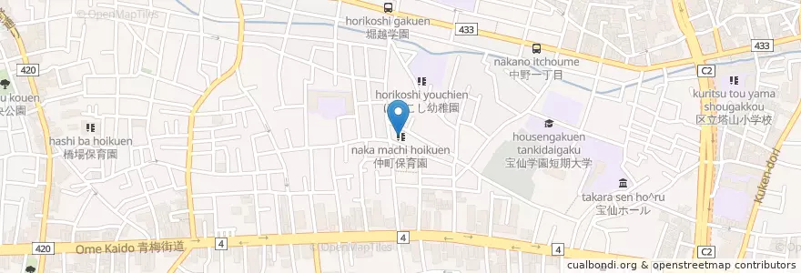 Mapa de ubicacion de 仲町保育園 en Jepun, 東京都, 中野区.