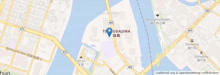 Mapa de ubicacion de 佃児童館 en Japonya, 東京都, 江東区, 中央区.