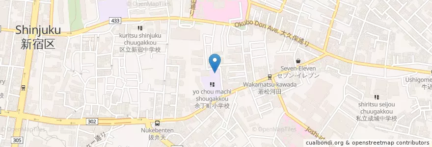 Mapa de ubicacion de 余丁町幼稚園 en Japon, Tokyo, Shinjuku.