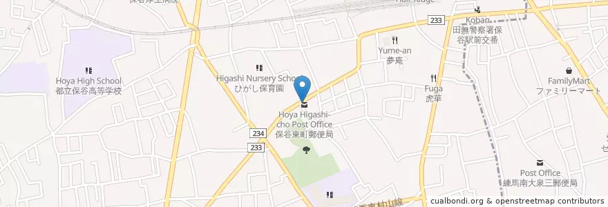 Mapa de ubicacion de 保谷東町郵便局 (Hoya Higashi-cho Post Office) en Japan, Tokio, 西東京市.