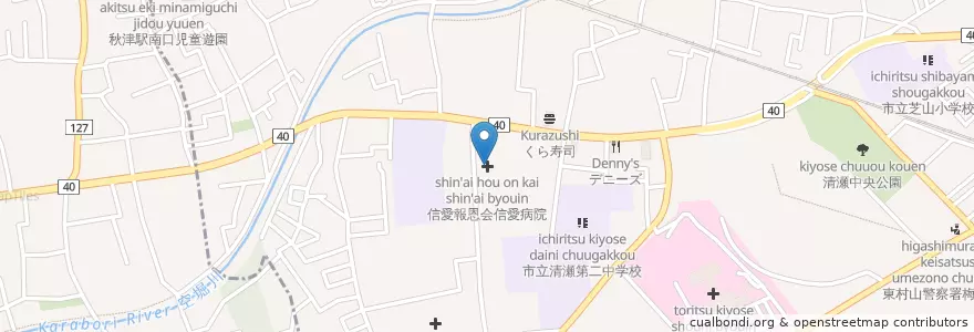 Mapa de ubicacion de 信愛報恩会信愛病院 en Japonya, 東京都, 清瀬市.