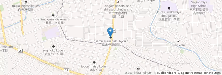 Mapa de ubicacion de 薄病院 en Japonya, 東京都, 杉並区.
