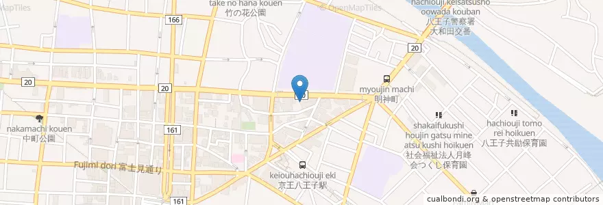 Mapa de ubicacion de 八王子明神町郵便局 en Japão, Tóquio, 八王子市.