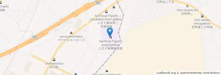 Mapa de ubicacion de 八王子東養護学校 en Japonya, 東京都, 日野市.