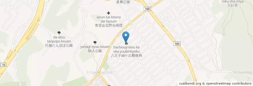 Mapa de ubicacion de 八王子絹ケ丘郵便局 en Japan, Tokyo, Hachioji.