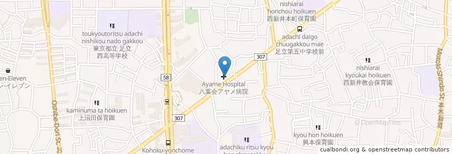 Mapa de ubicacion de 大石記念病院 en Jepun, 東京都, 足立区.