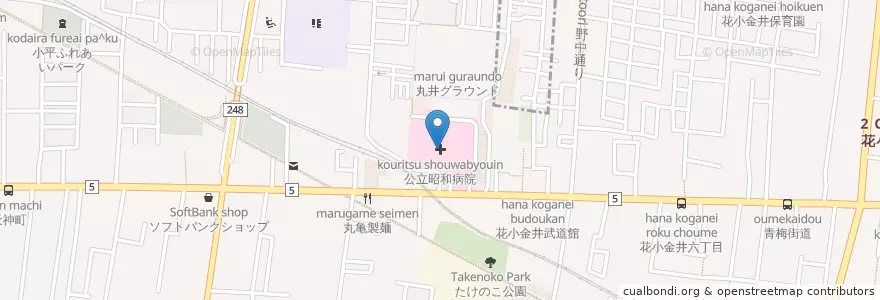 Mapa de ubicacion de 公立昭和病院 en Japón, Tokio, Kodaira.