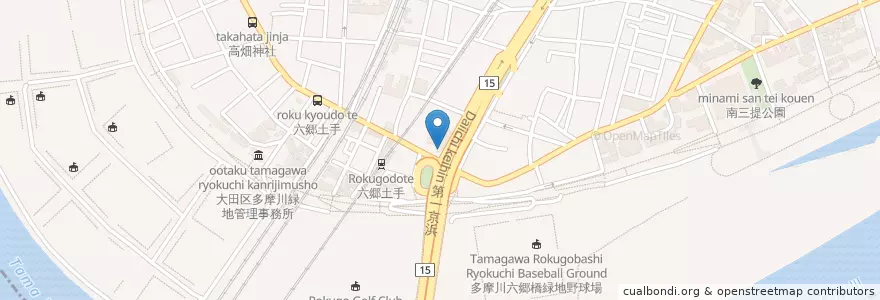 Mapa de ubicacion de 六郷土手郵便局 en ژاپن, 東京都, 大田区.